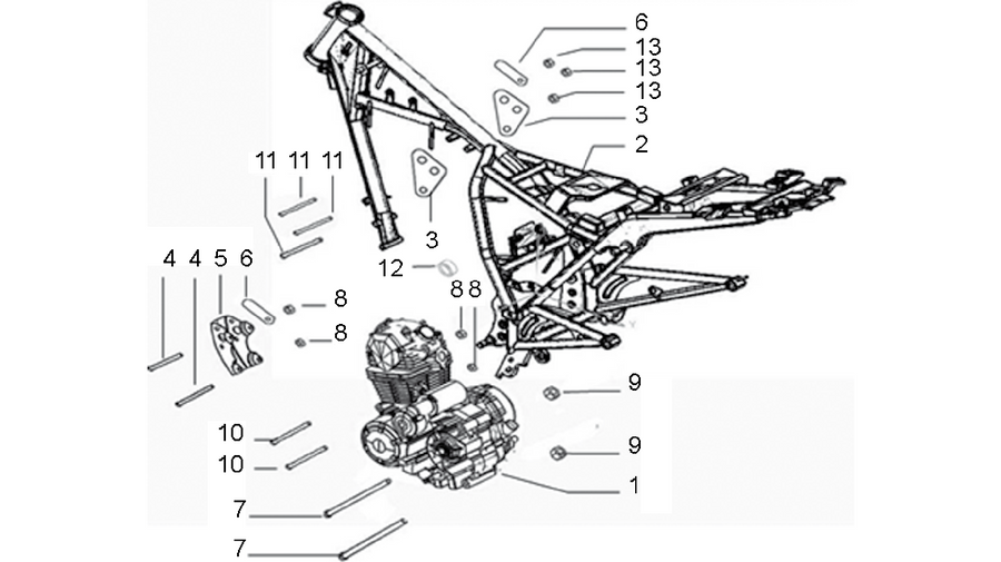 Eengine and frame