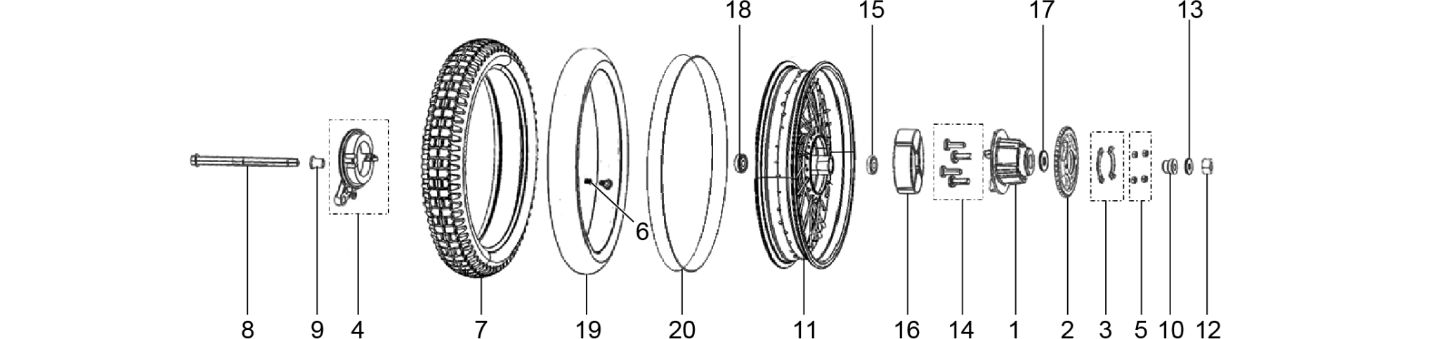 Rear wheel with spokes
