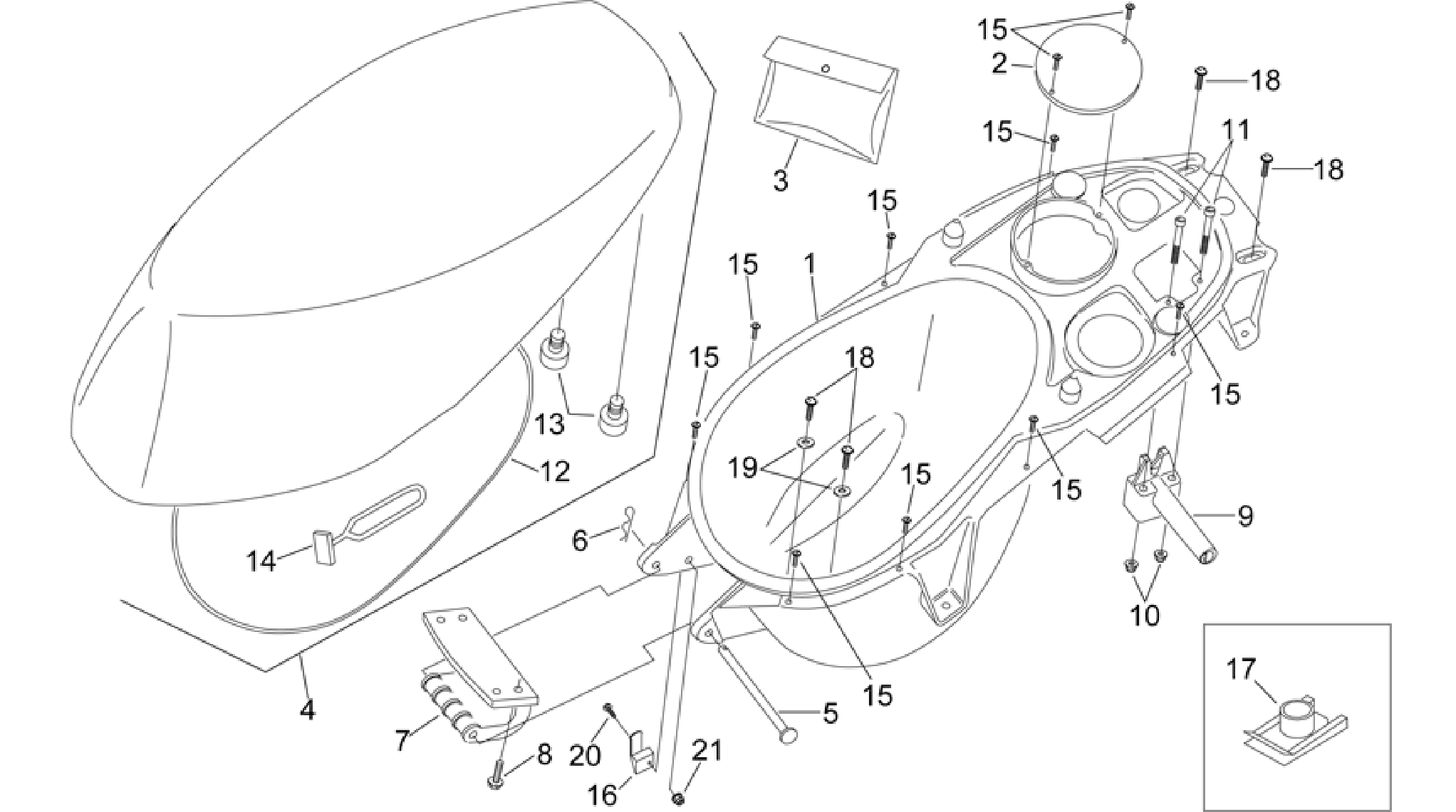 Saddle and helmet compartment