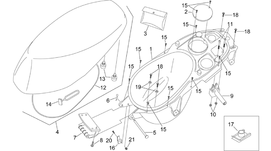 Saddle and helmet compartment