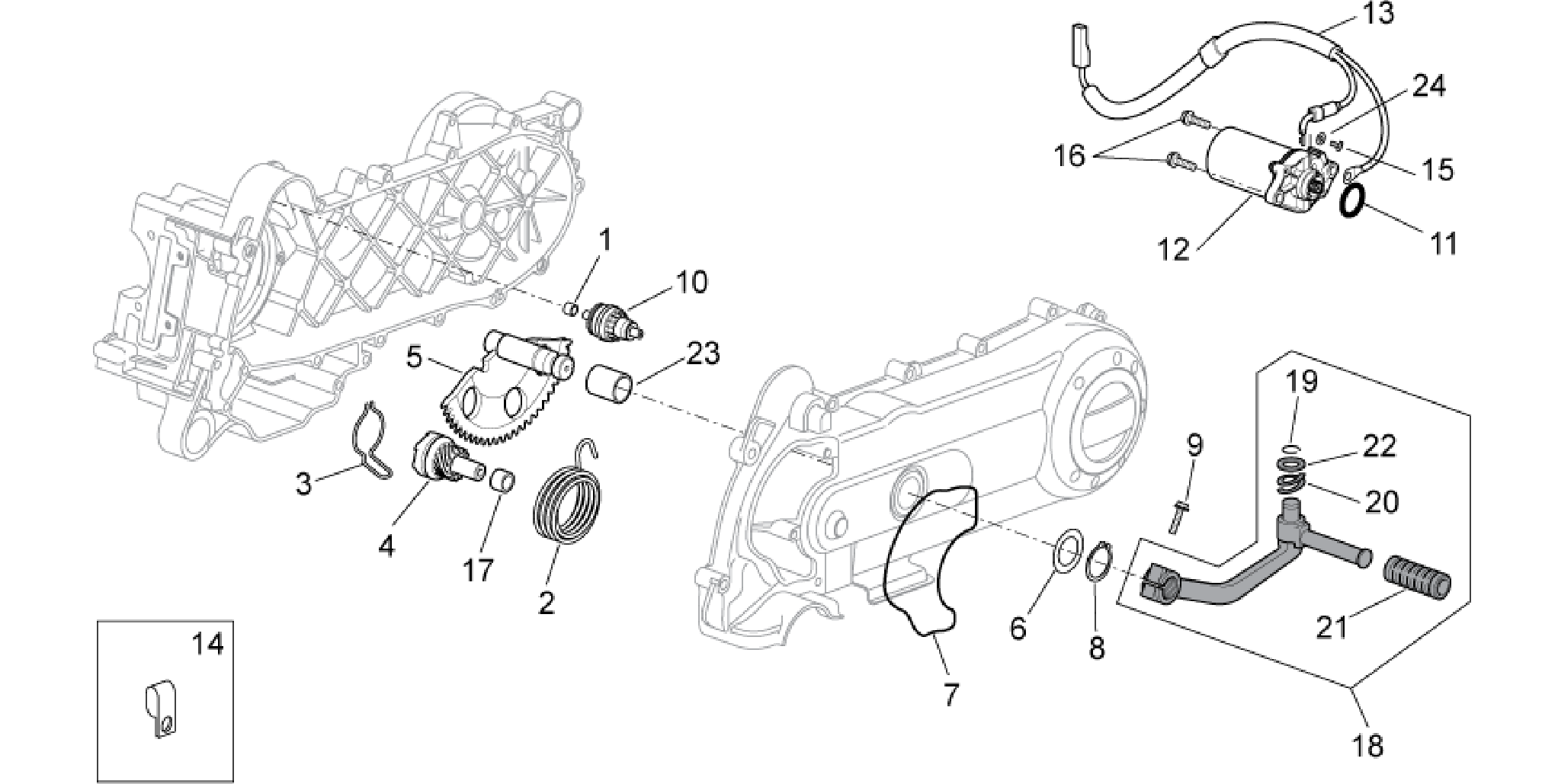Kick-start gear/starter motor