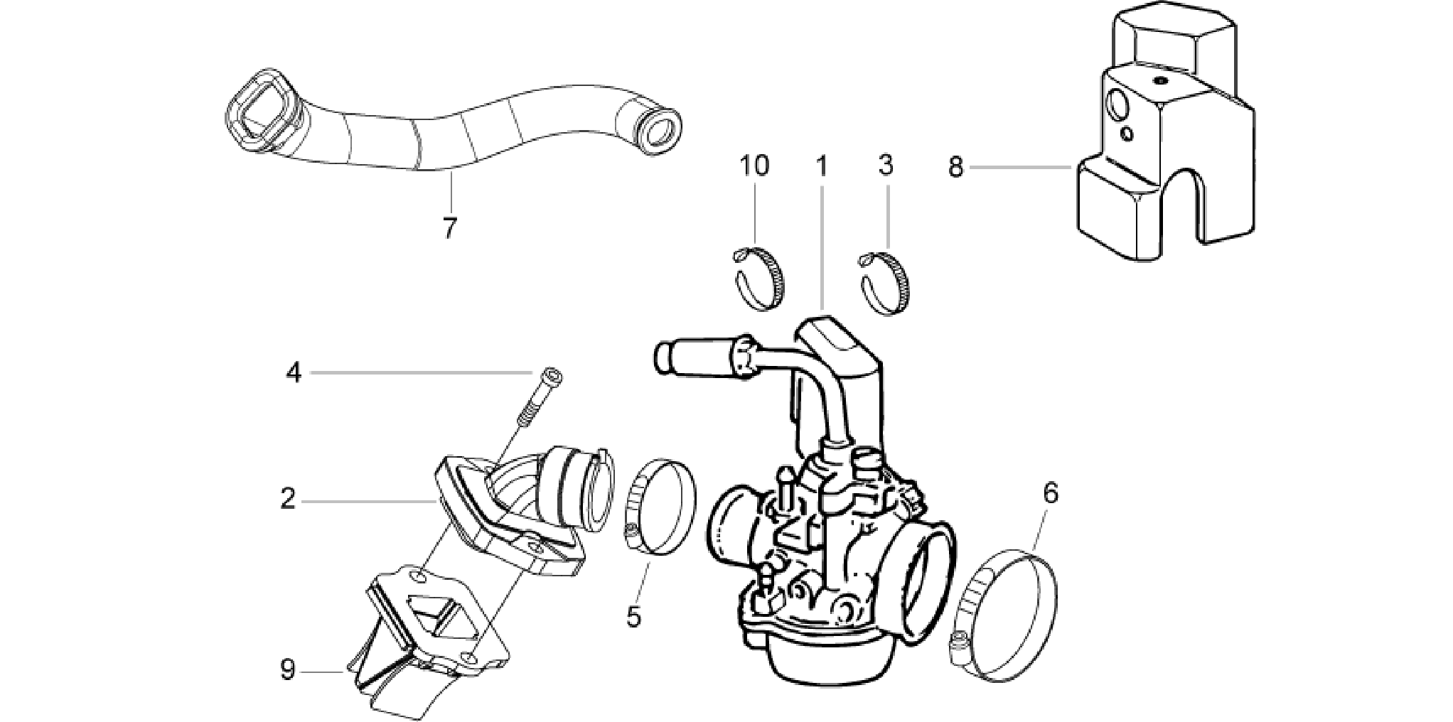 Carburettor, assembly - Union pipe