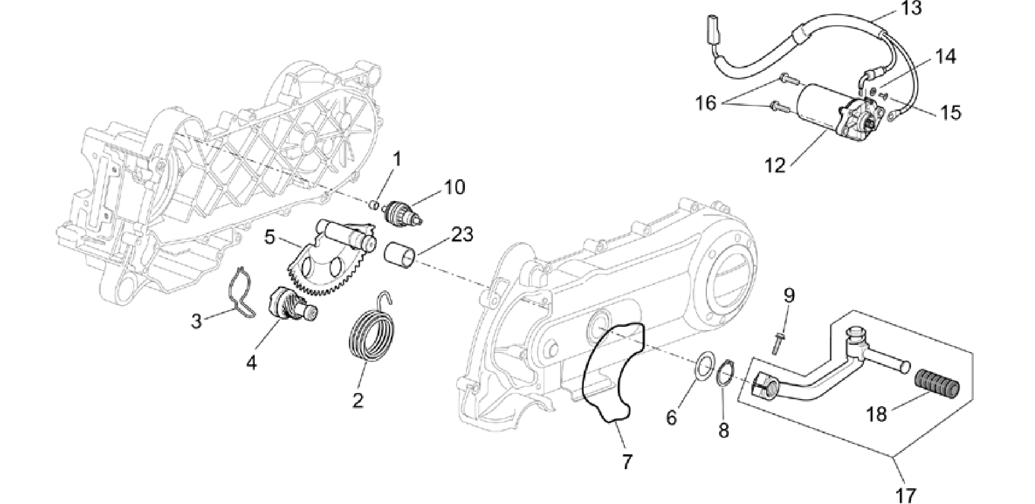 Kick-start gear/starter motor