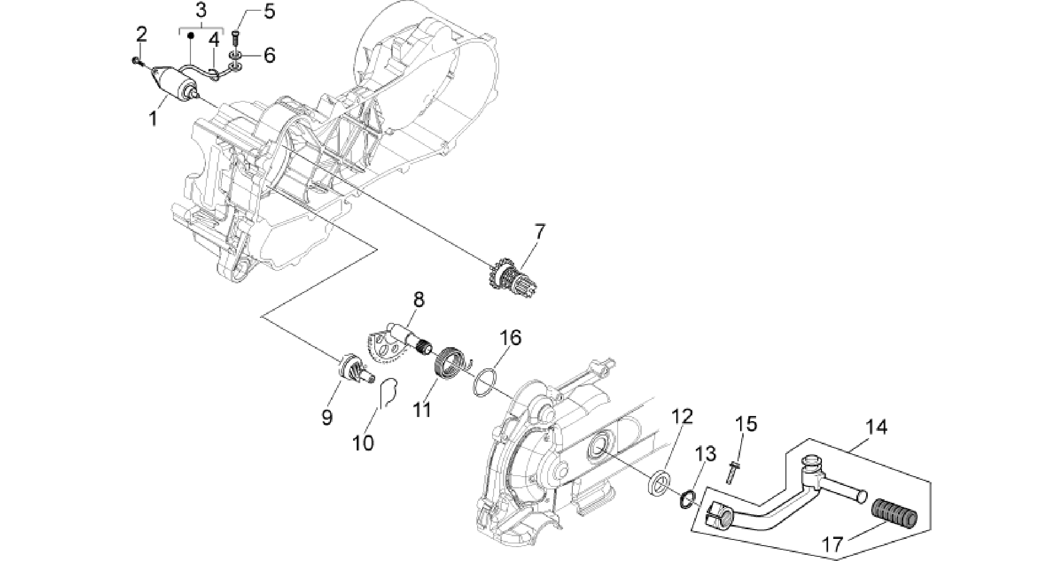 Kick-start gear/starter motor