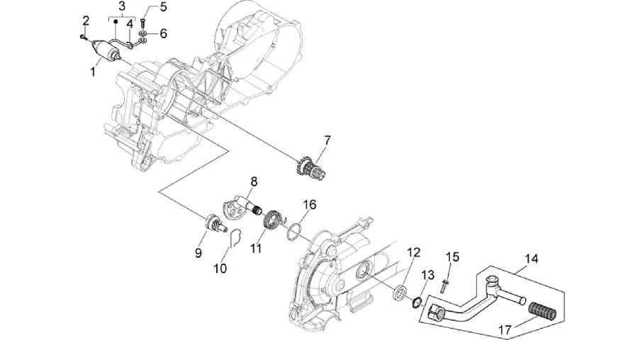 Kick-start gear/starter motor