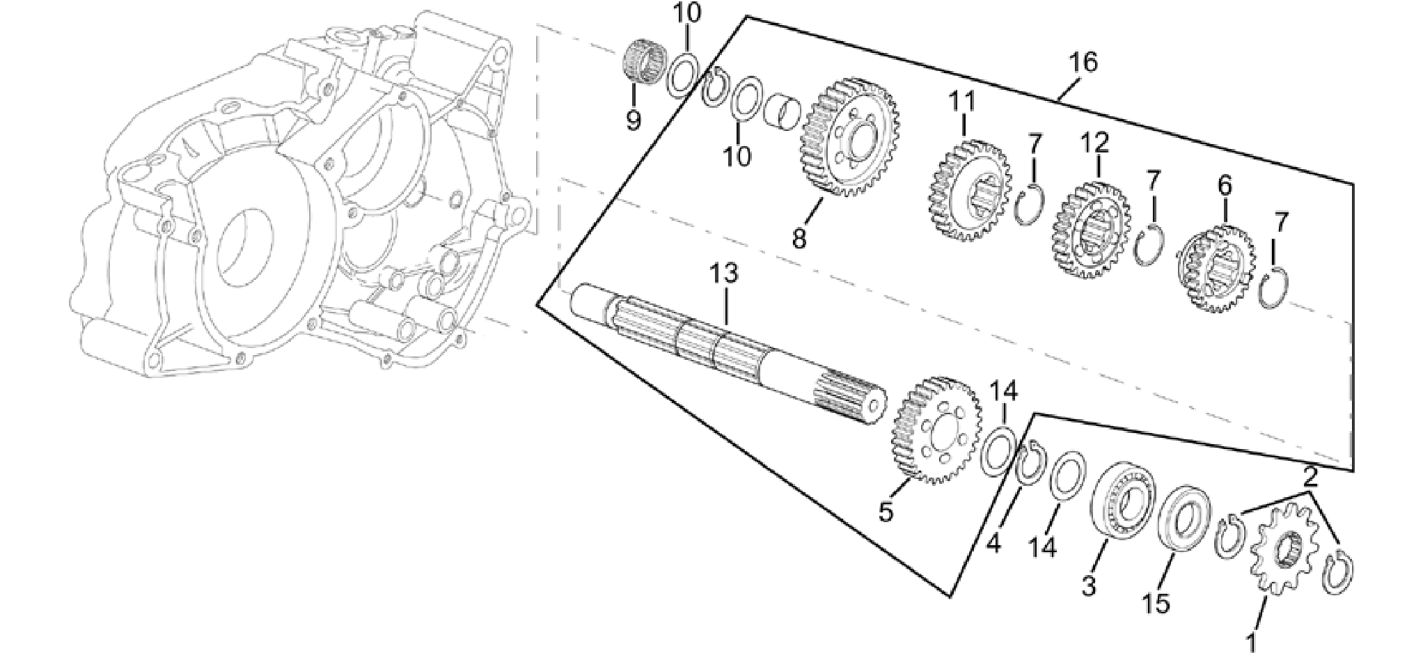 Driven shaft 5 speed gearbox