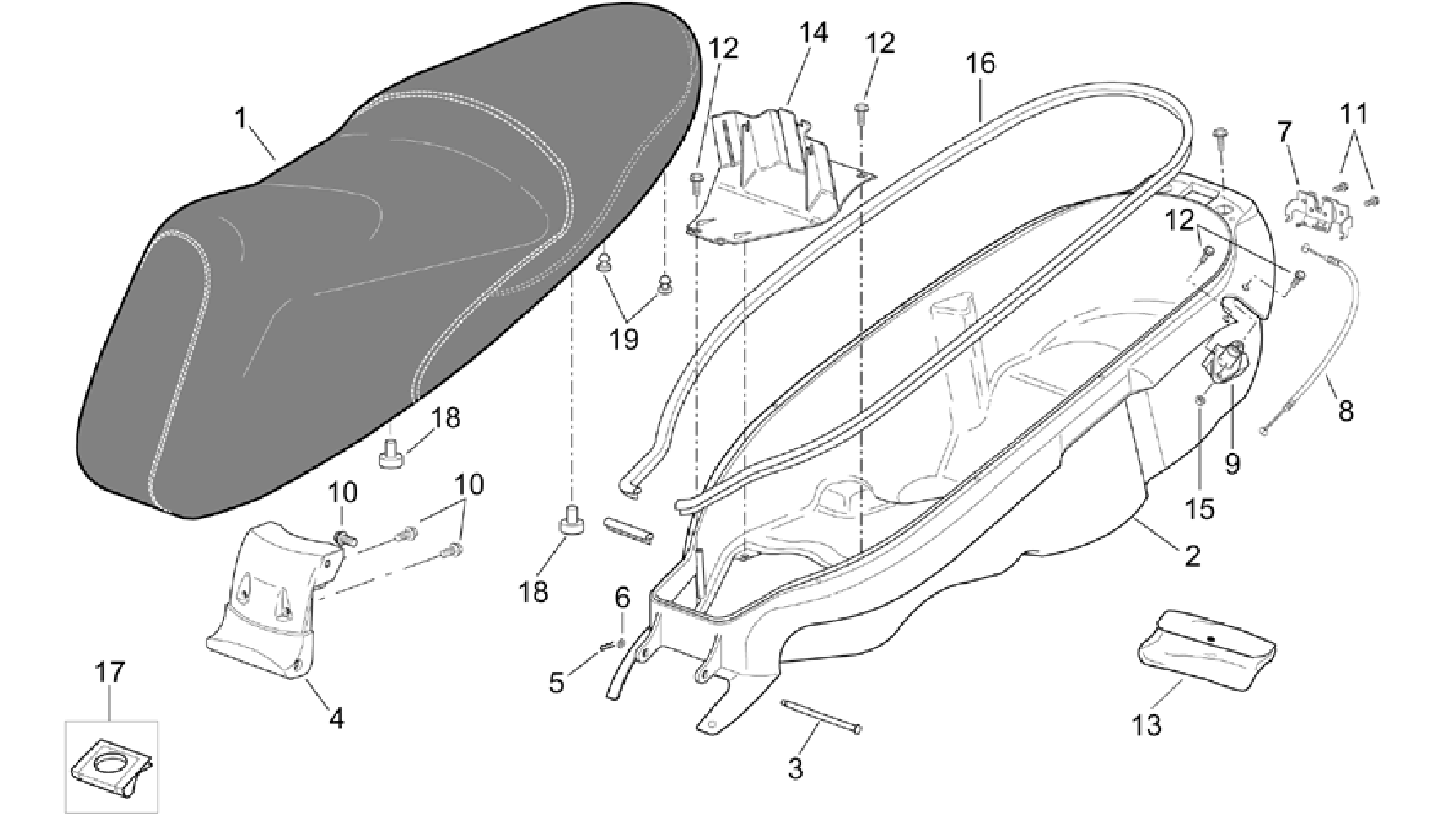 Saddle and helmet compartment