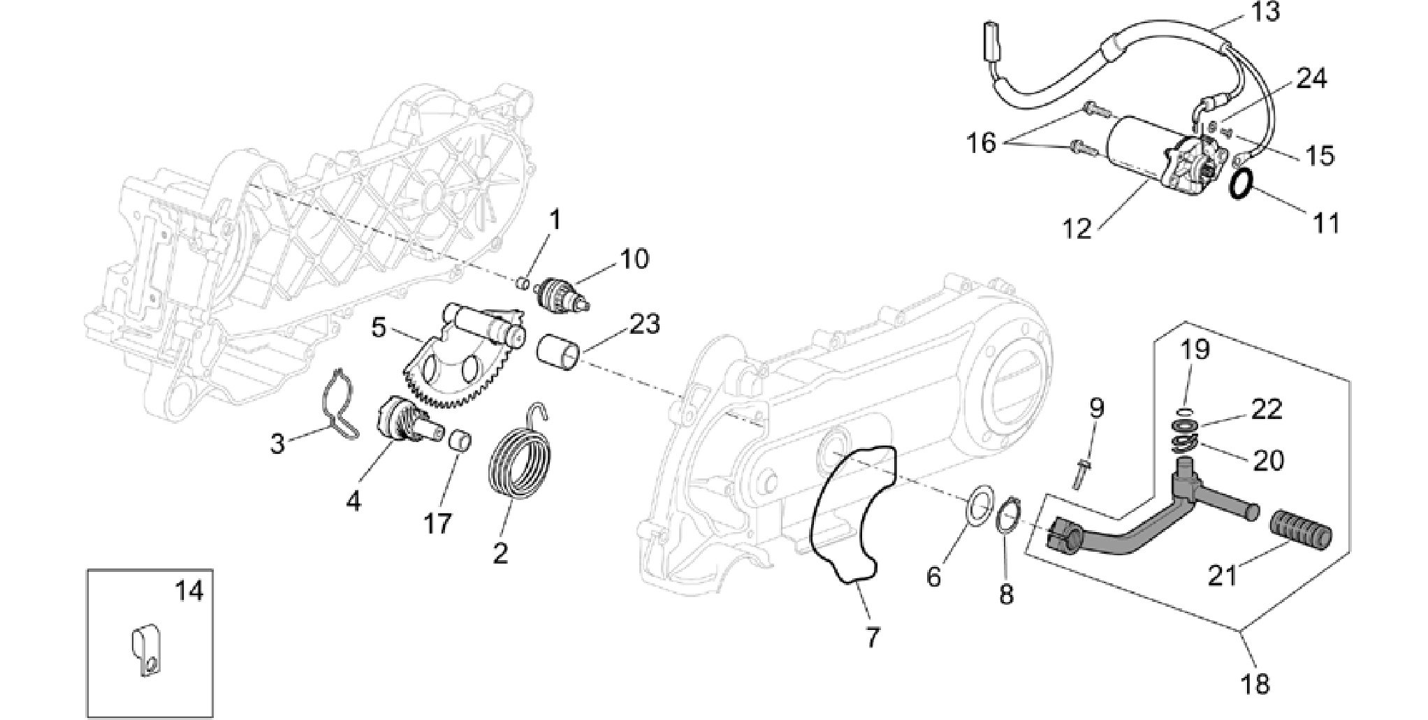 Kick-start gear/starter motor