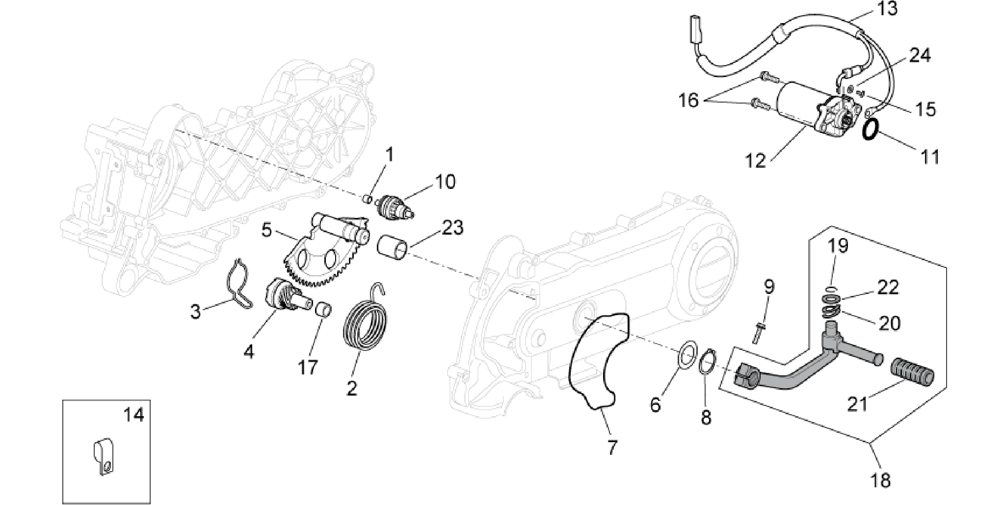 Kick-start gear/starter motor