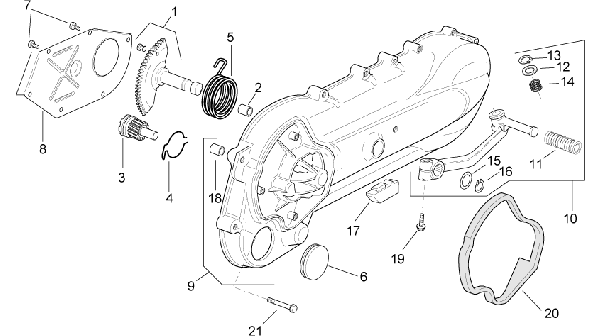 Clutch side cover - K-start assy.gear