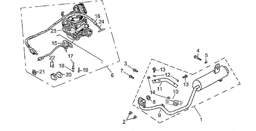 Exhaust unit-Carburettor