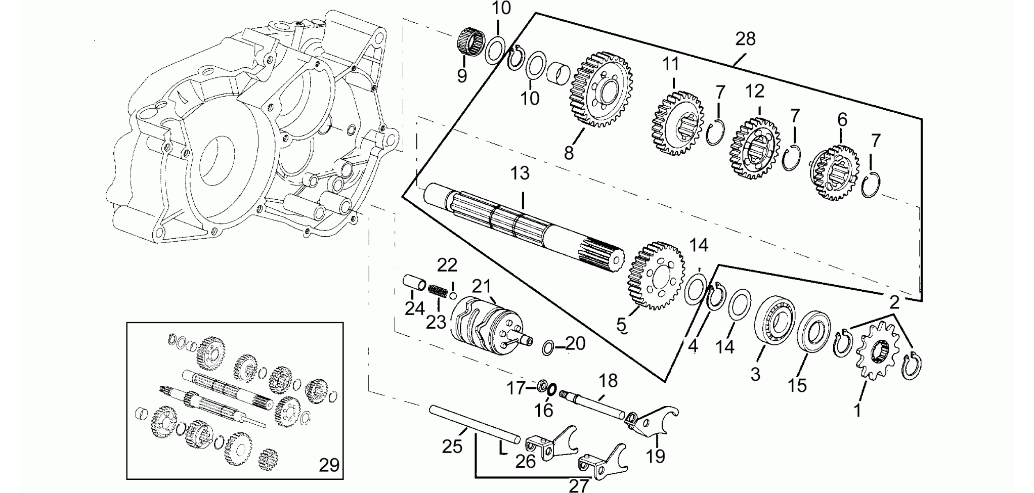 Driven shaft 5 speed gearbox