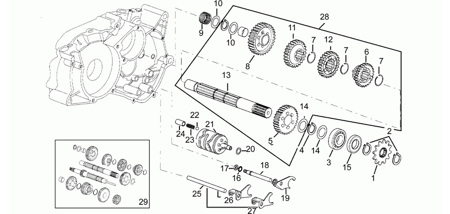 Driven shaft 5 speed gearbox