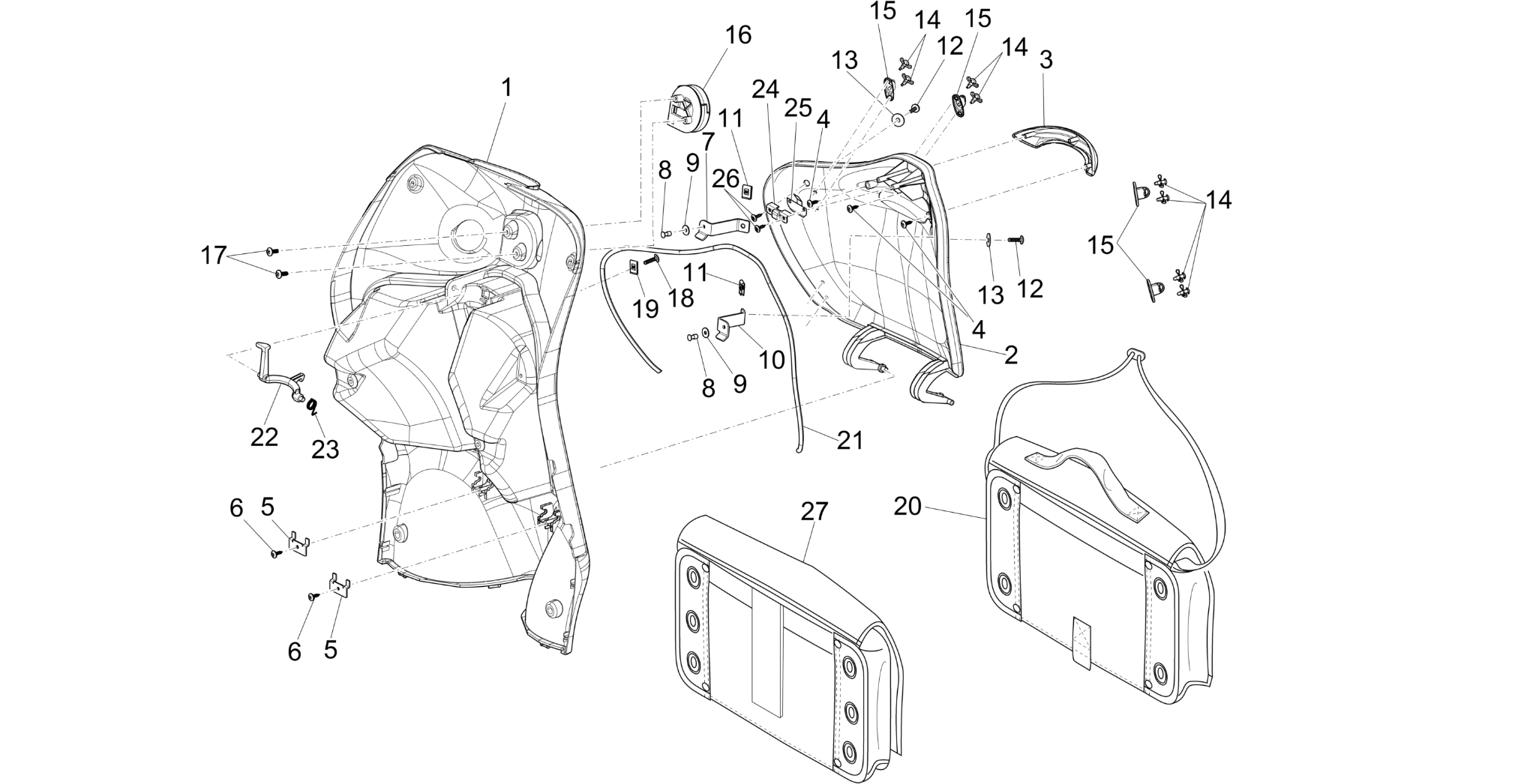 Front glove-box - Knee-guard panel