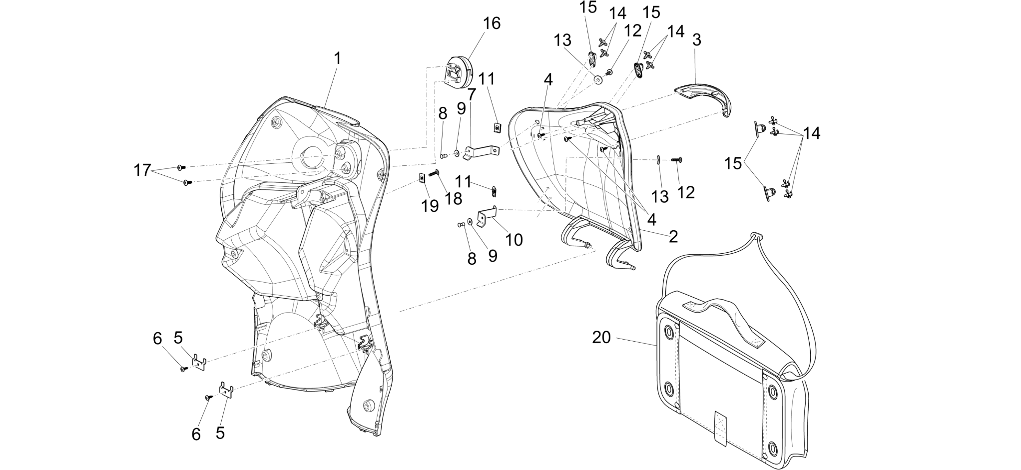 Front glove-box - Knee-guard panel