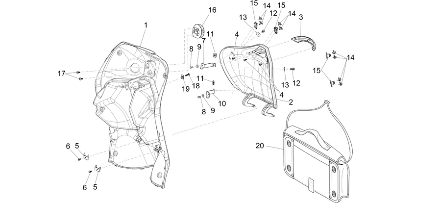 Front glove-box - Knee-guard panel
