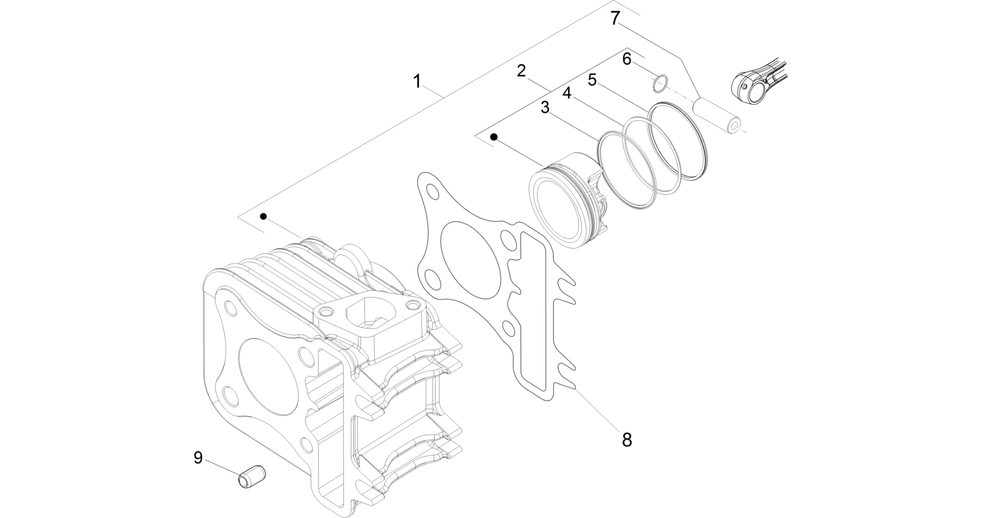 Cylinder-piston-wrist pin unit