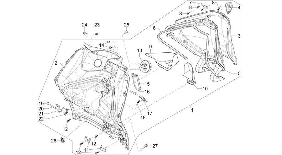Front glove-box - Knee-guard panel