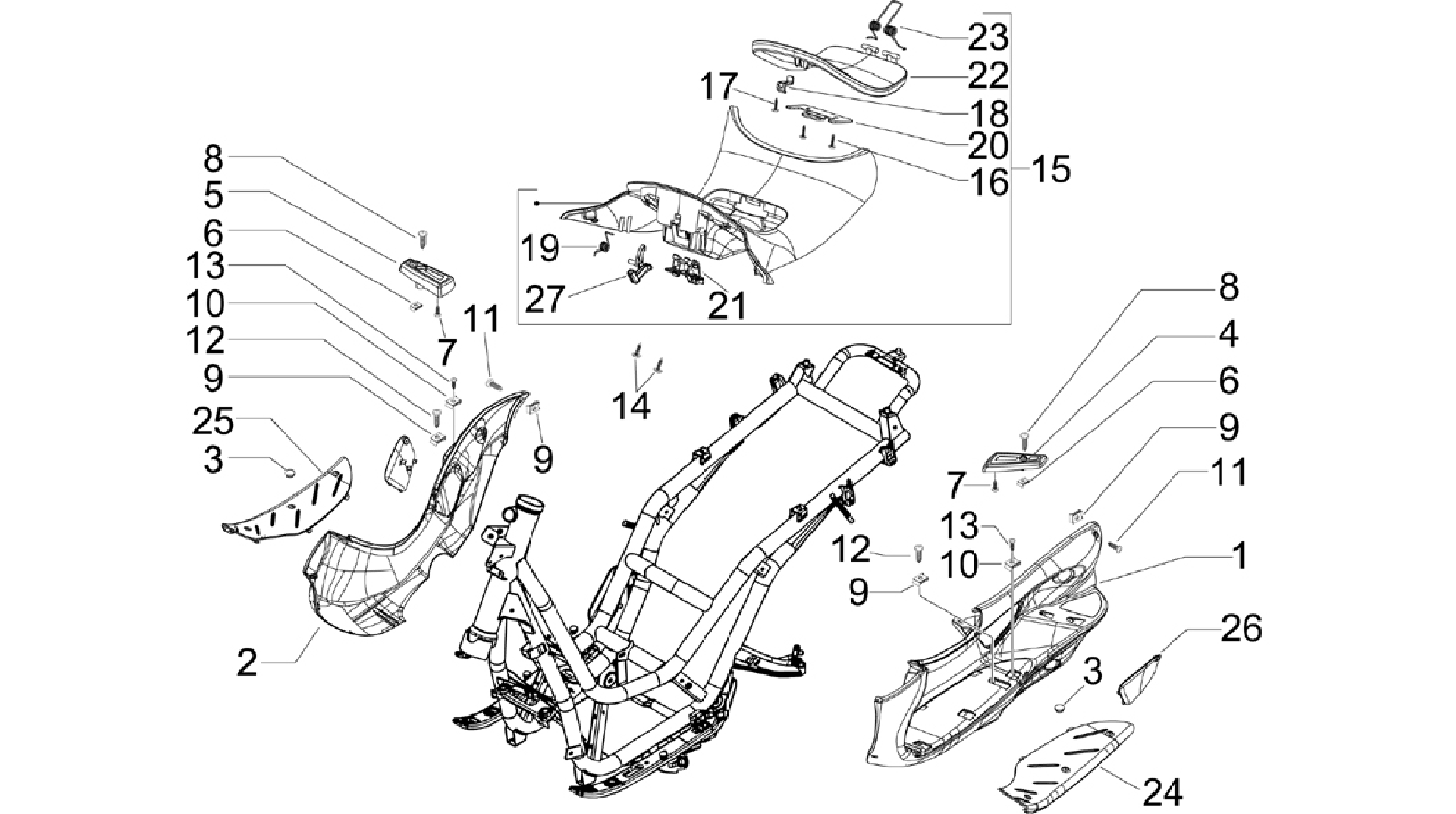Central cover - Footrests