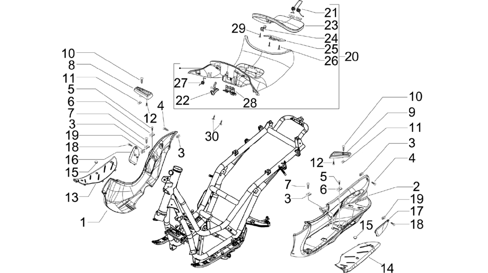 Central cover - Footrests