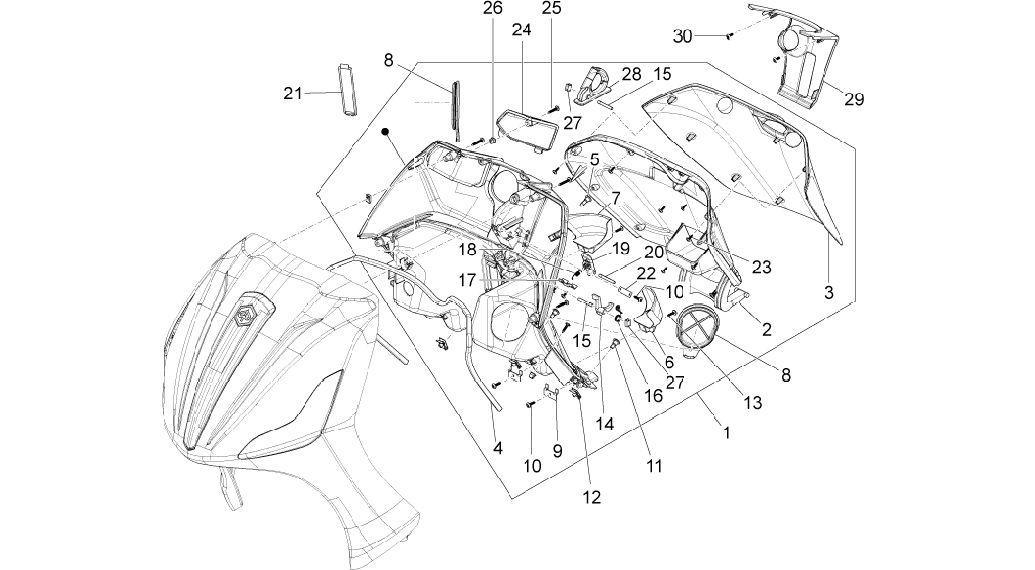 Front glove-box - Knee-guard panel