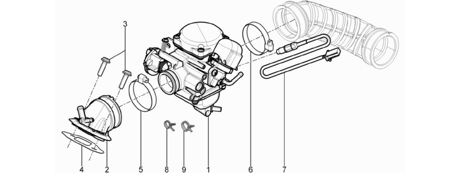 Carburettor, assembly - Union pipe