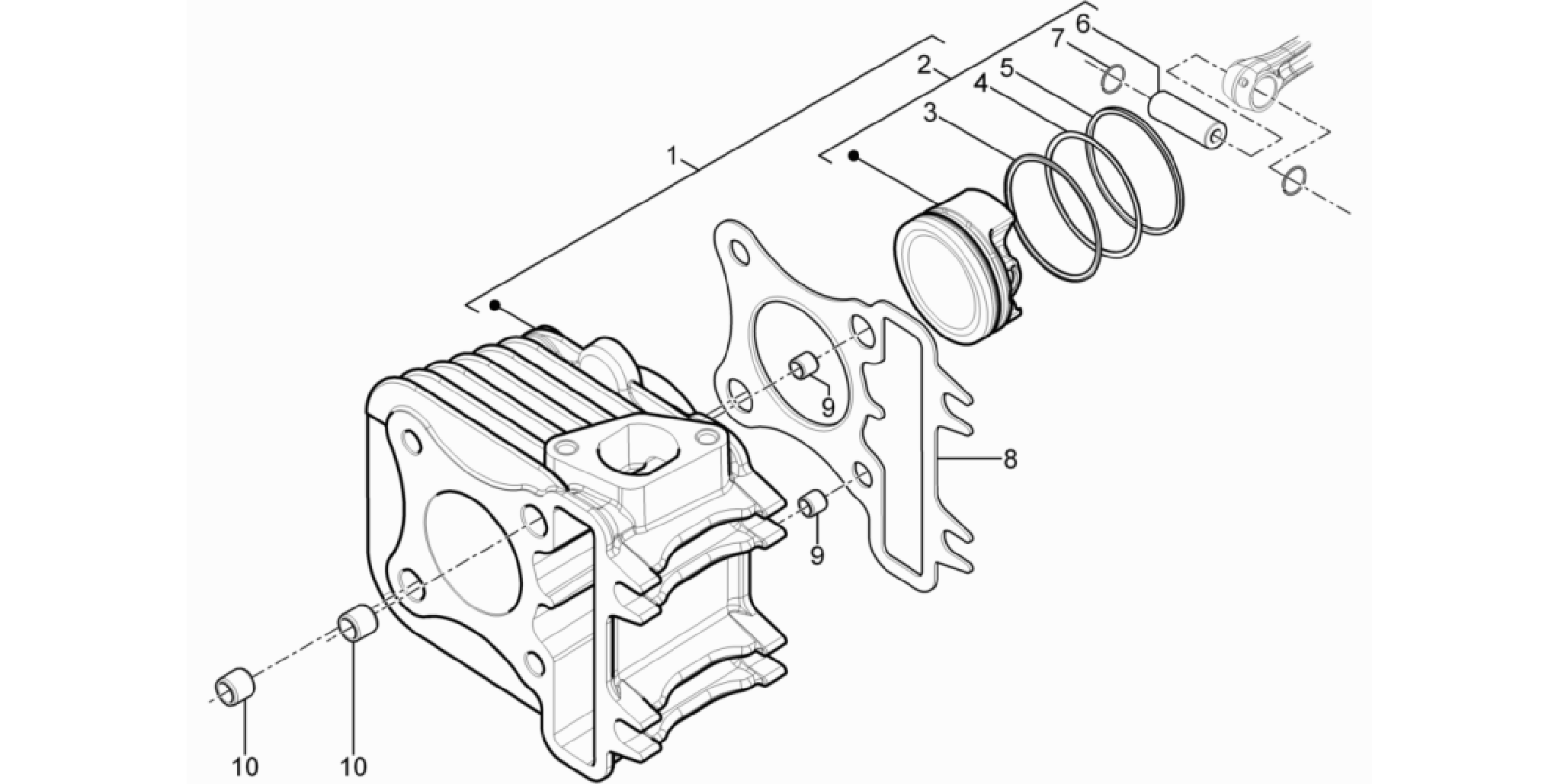Cylinder-piston-wrist pin unit
