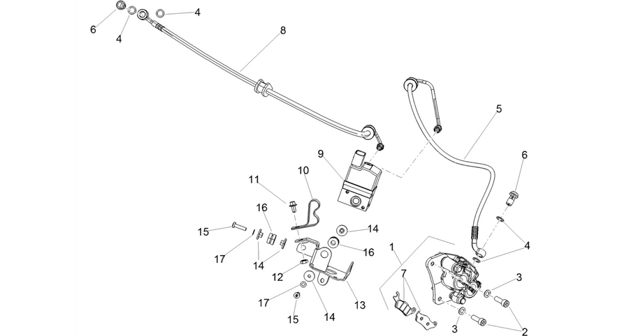 Front brake piping-front brake caliper