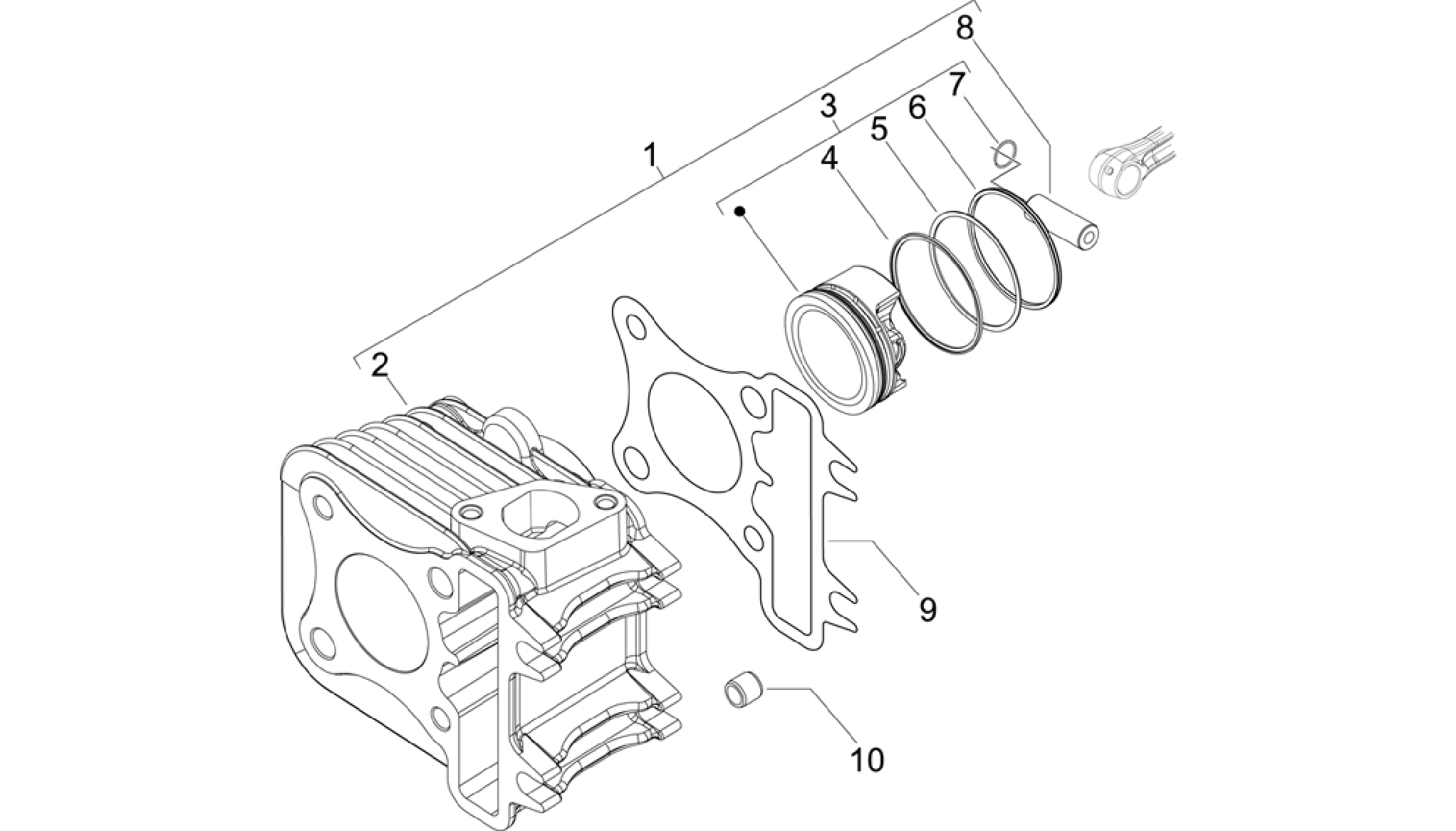 Cylinder-piston-wrist pin unit