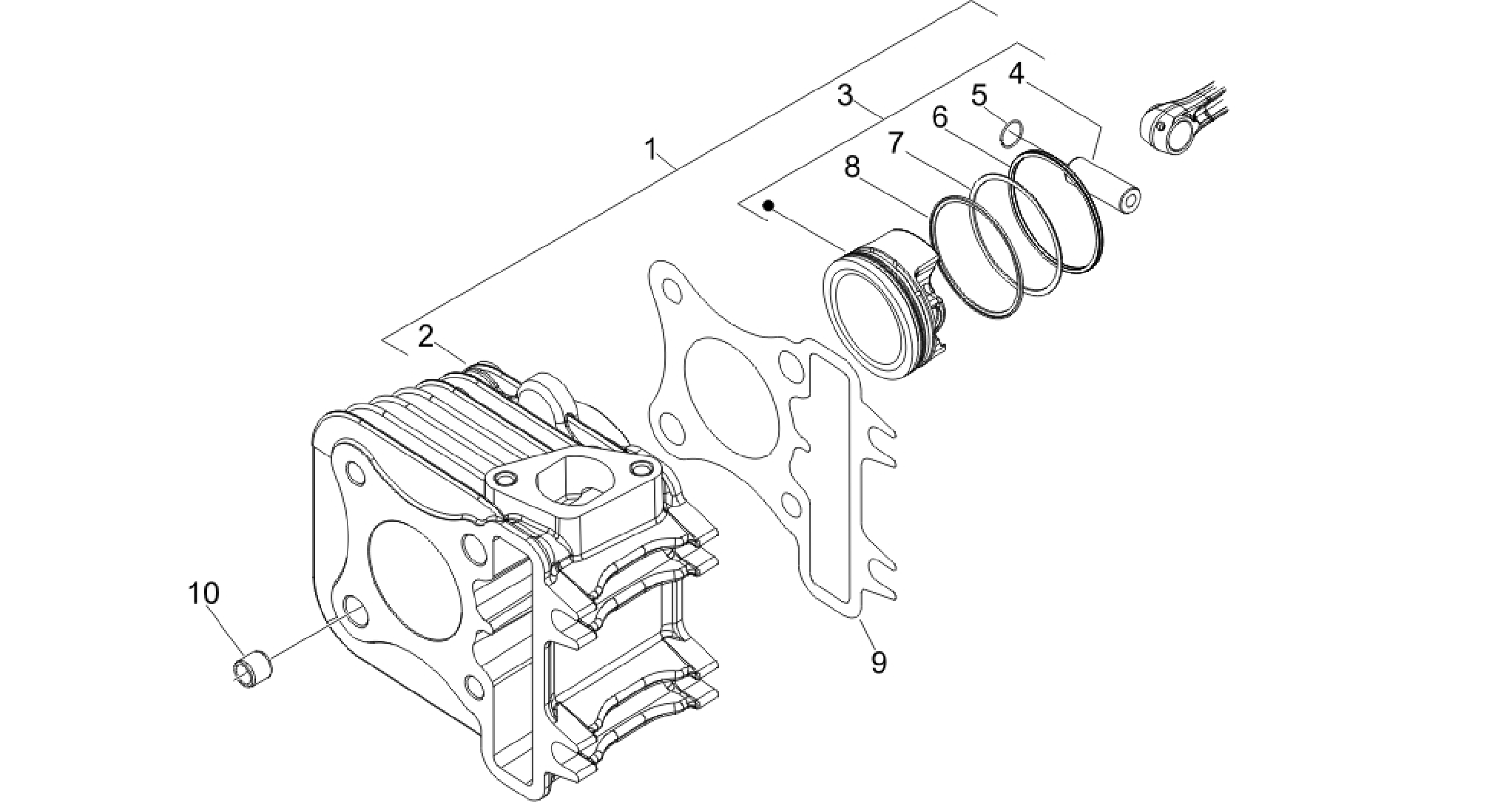 Cylinder-piston-wrist pin unit