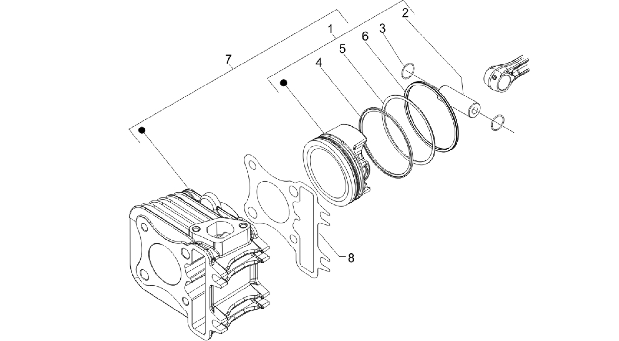Cylinder-piston-wrist pin unit