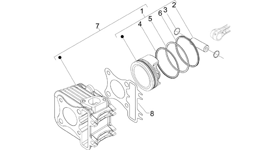 Cylinder-piston-wrist pin unit