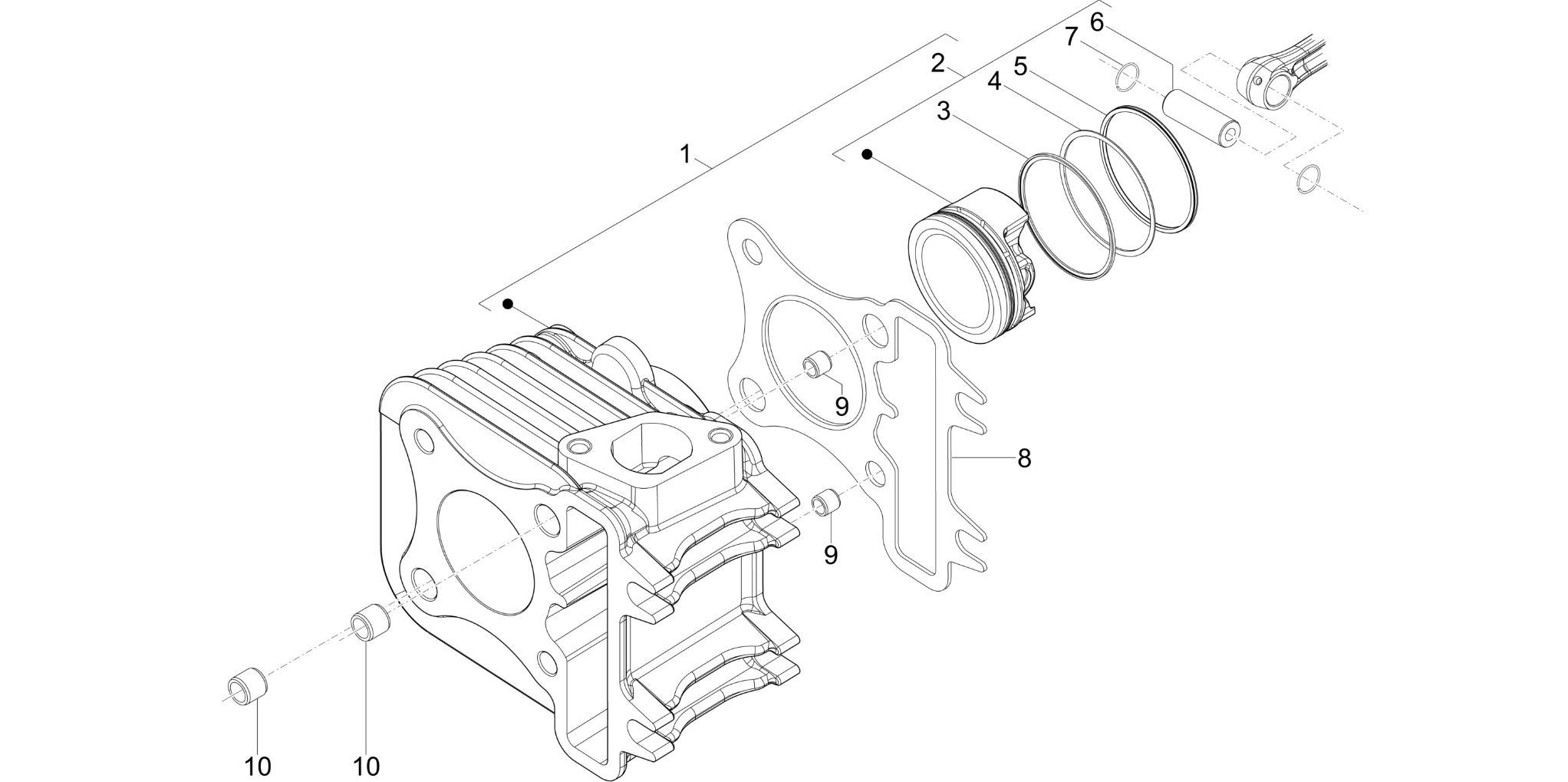 Cylinder-piston-wrist pin unit