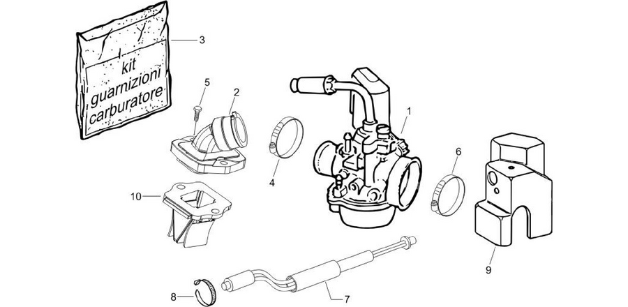 Carburettor, assembly - Union pipe