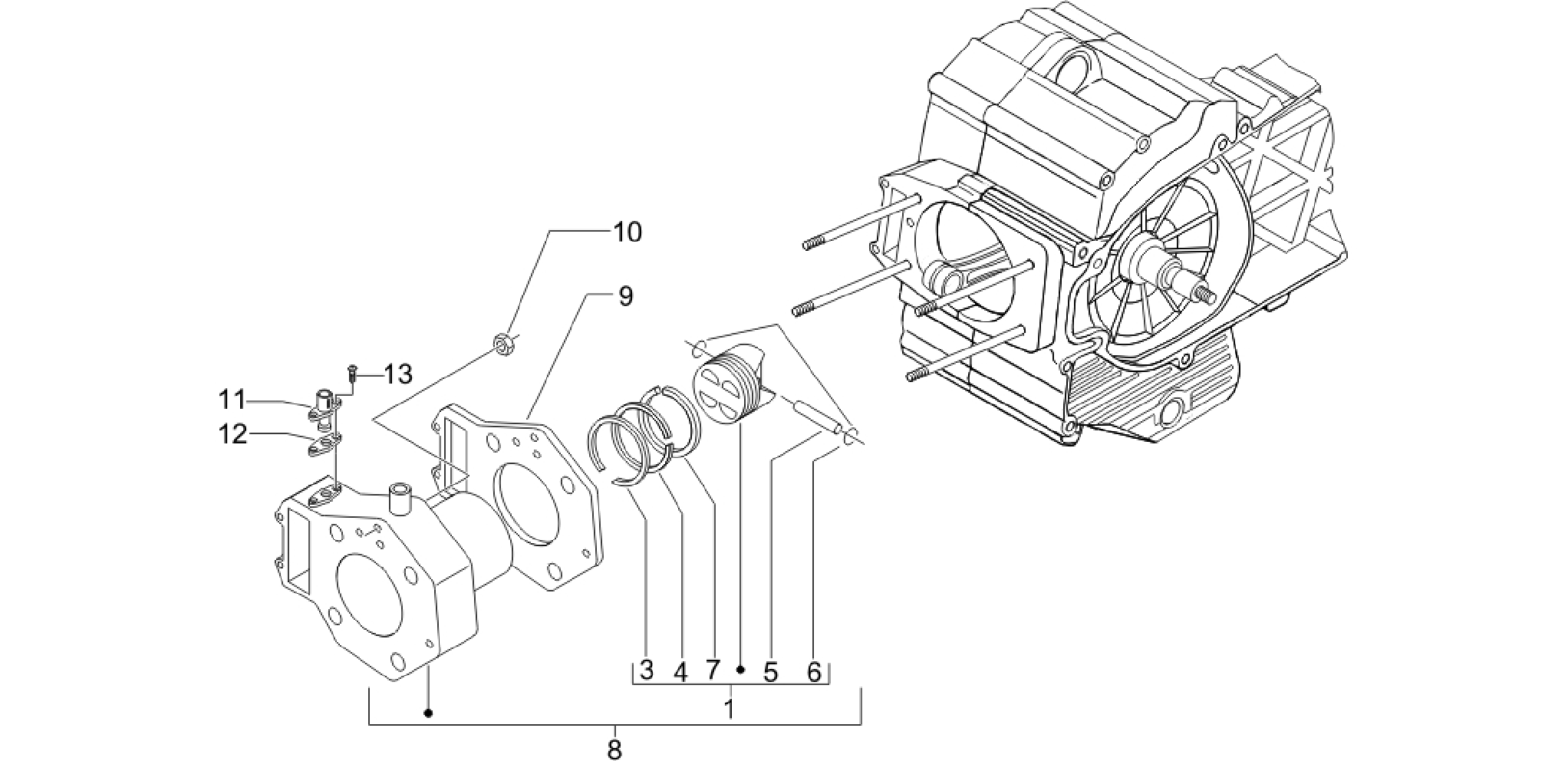 Cylinder-piston-wrist pin unit