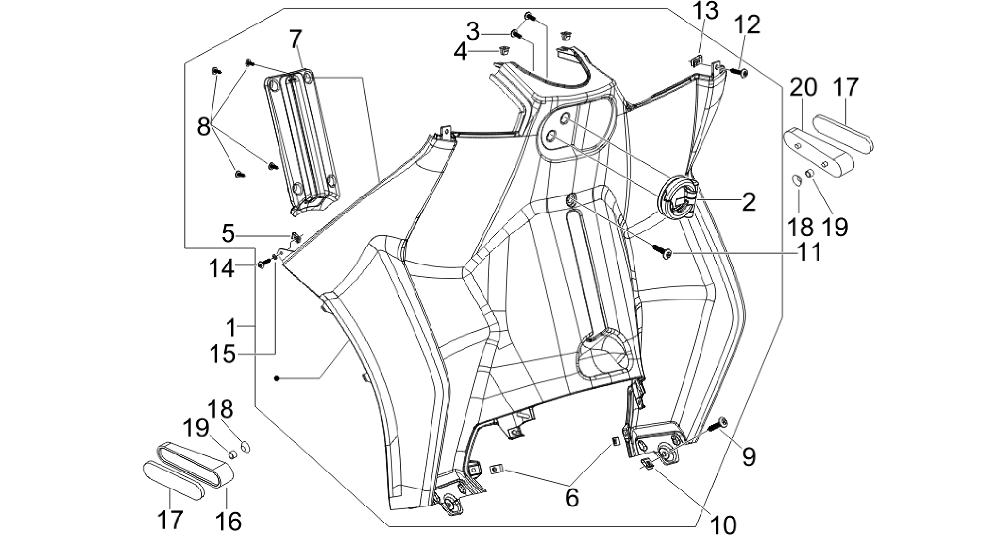 Front glove-box - Knee-guard panel
