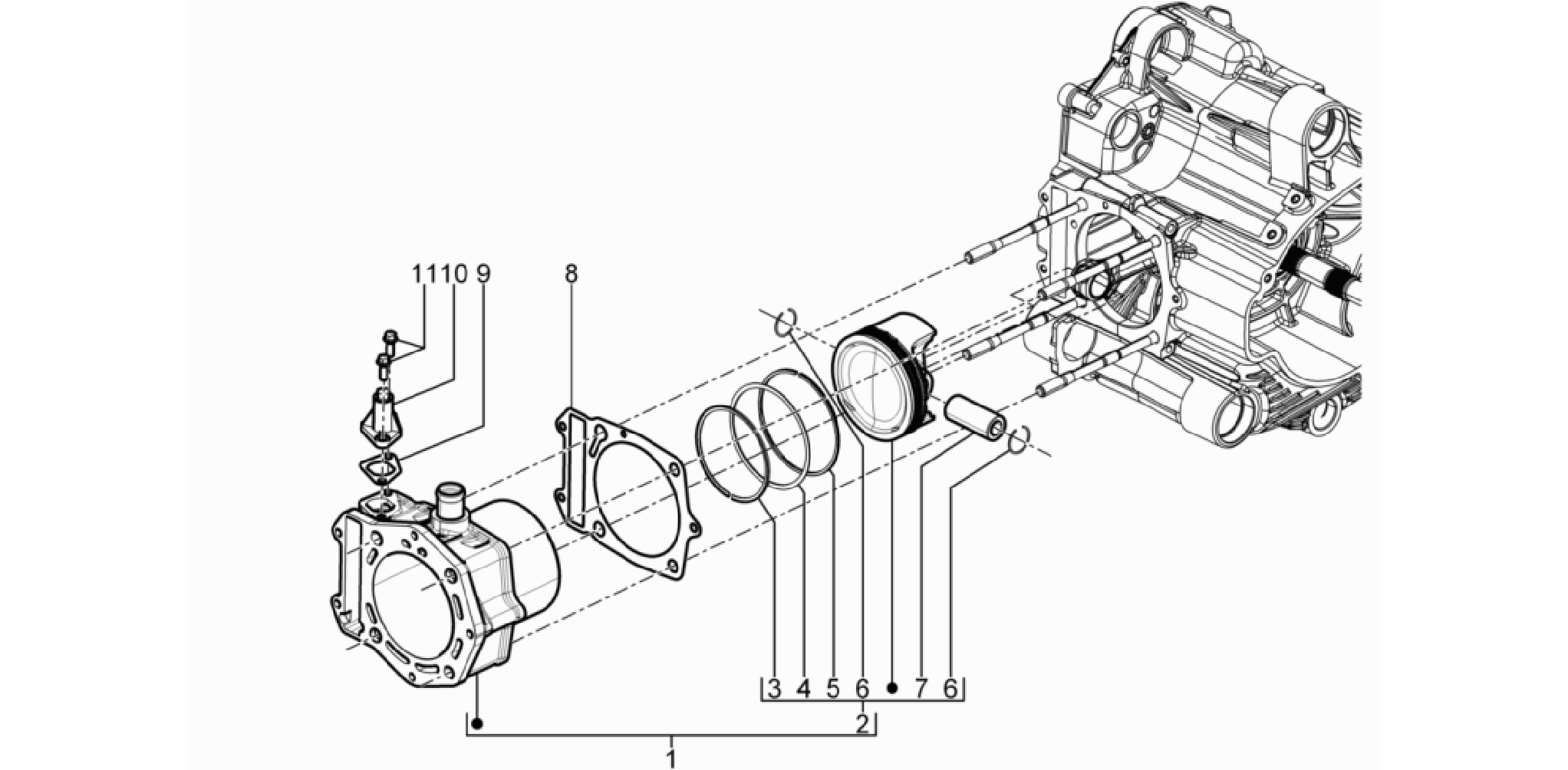 Cylinder-piston-wrist pin unit