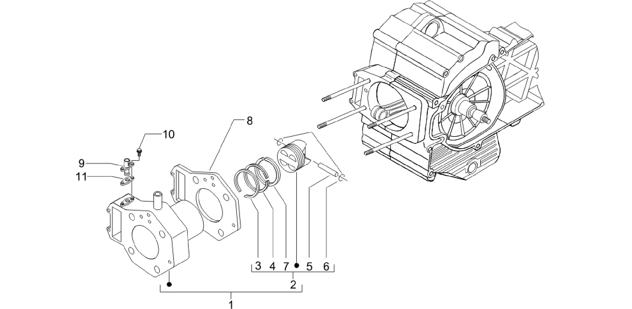 Cylinder-piston-wrist pin unit