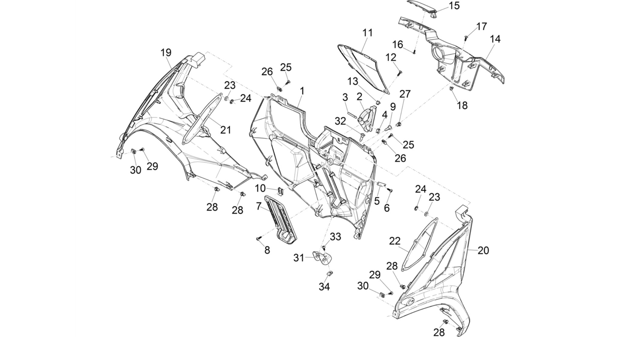 Front glove-box - Knee-guard panel