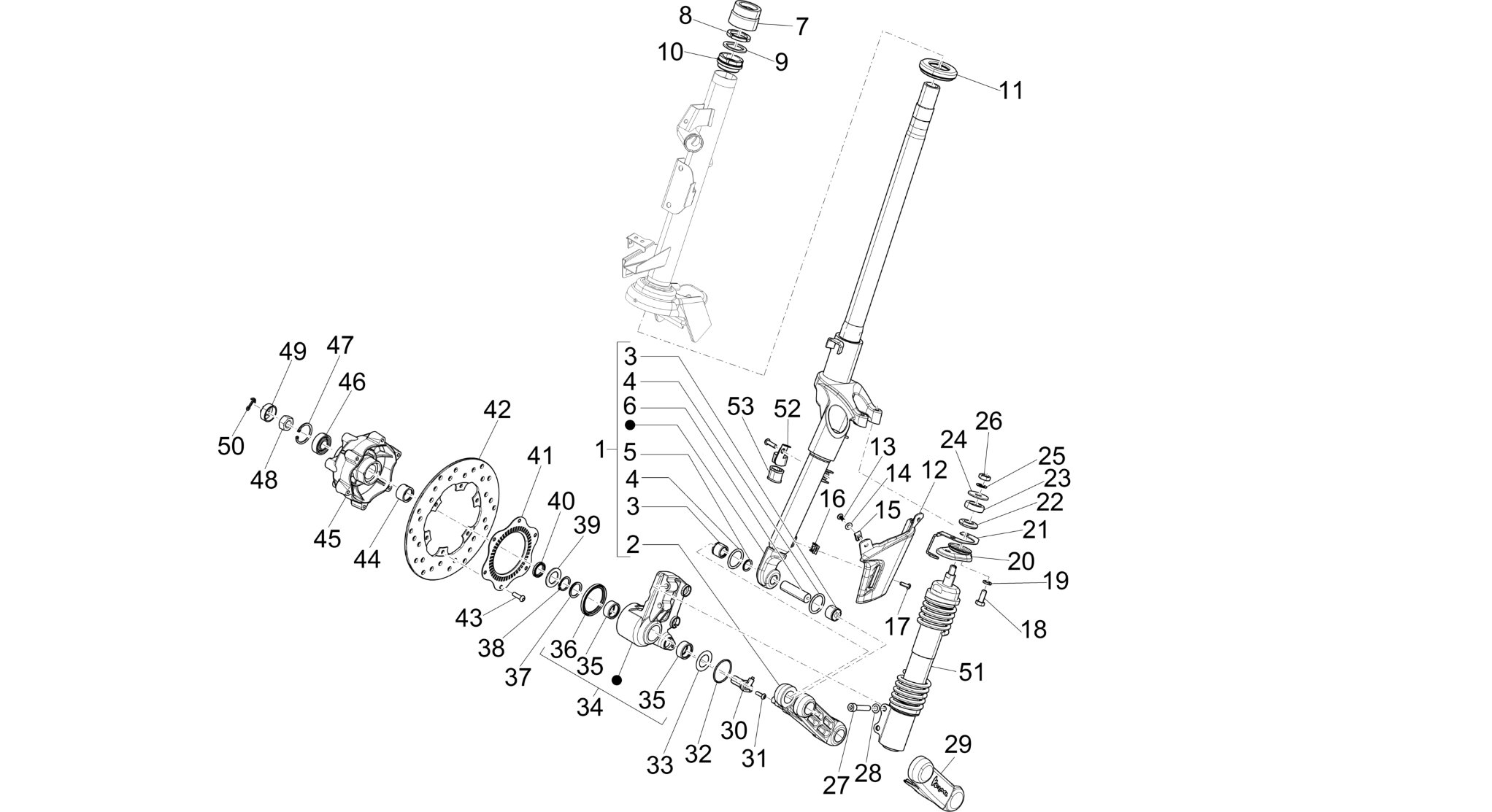 Fork/steering tube - Steering bearing unit