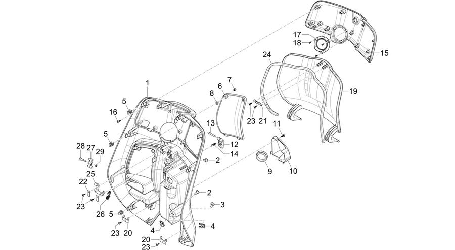 Front glove-box - Knee-guard panel