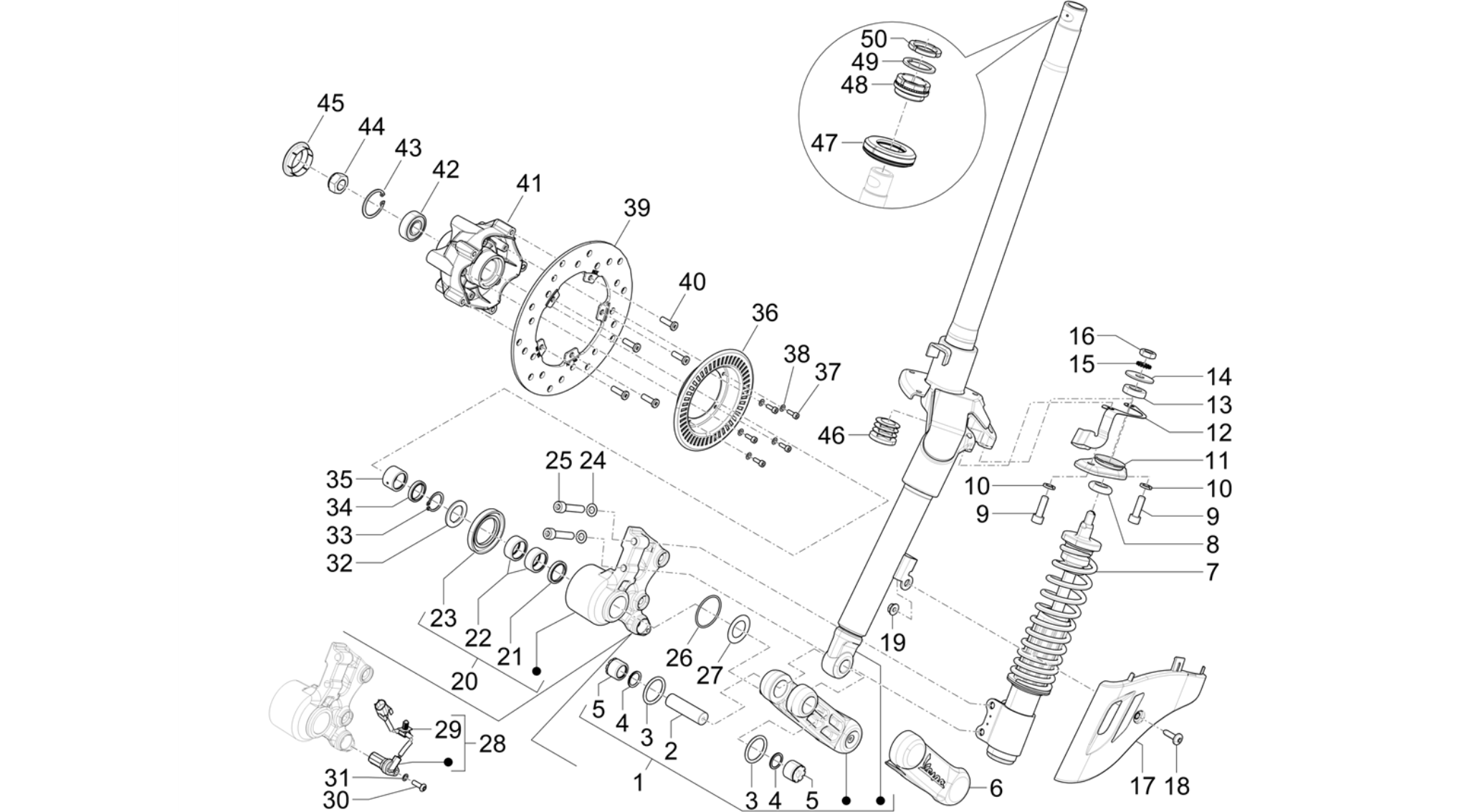 Fork/steering tube - Steering bearing unit
