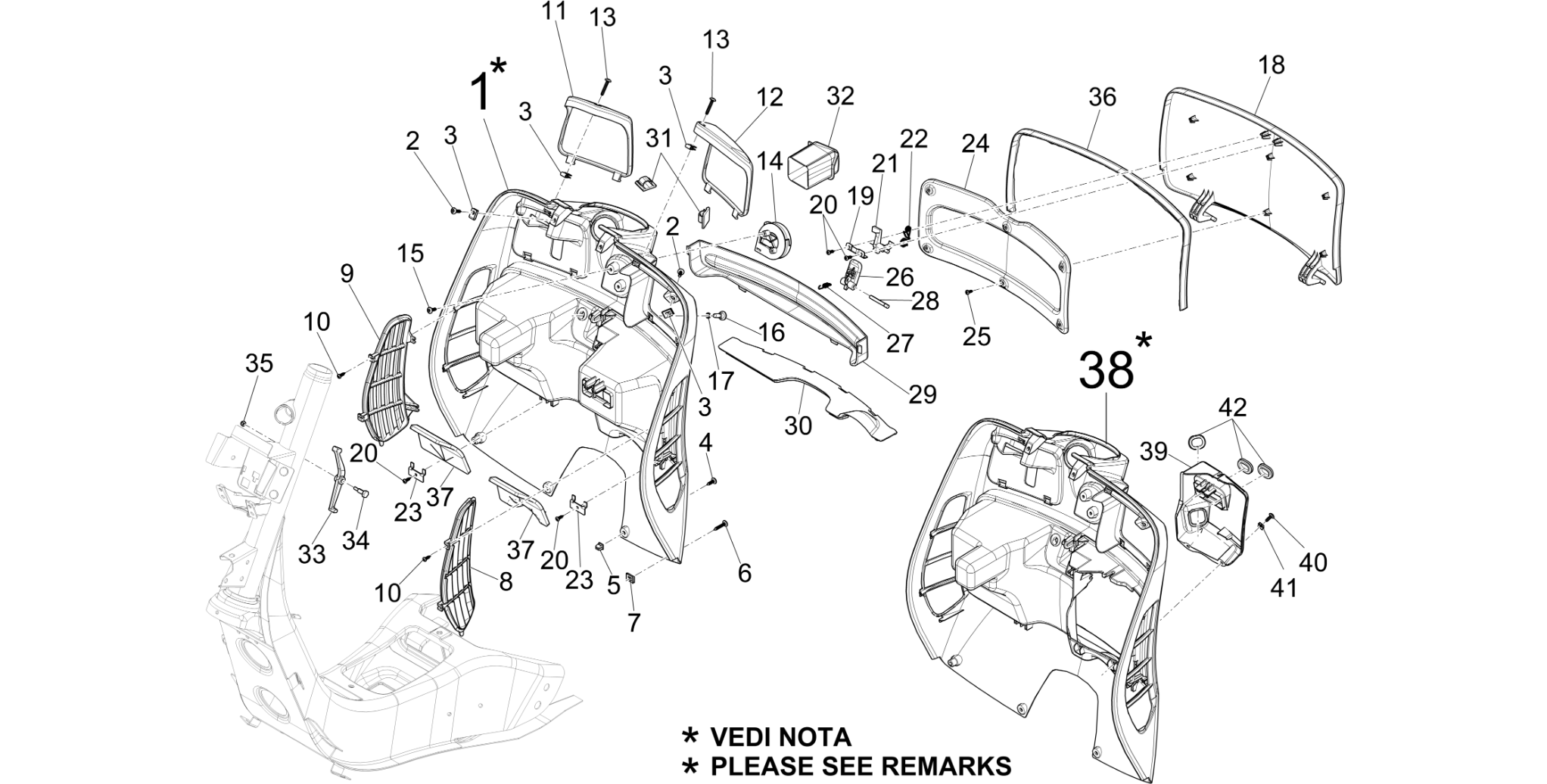 Front glove-box - Knee-guard panel