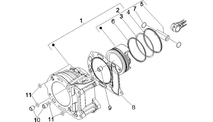 Cylinder-piston-wrist pin unit
