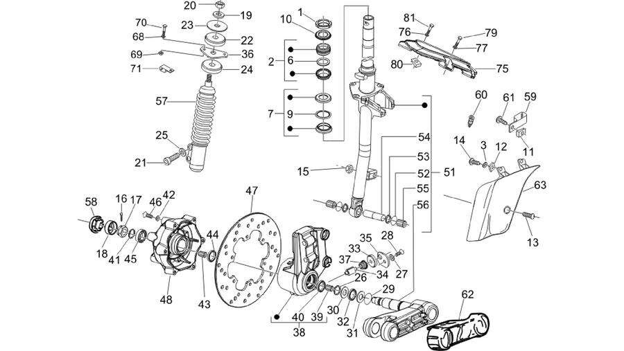 Fork/steering tube - Steering bearing unit
