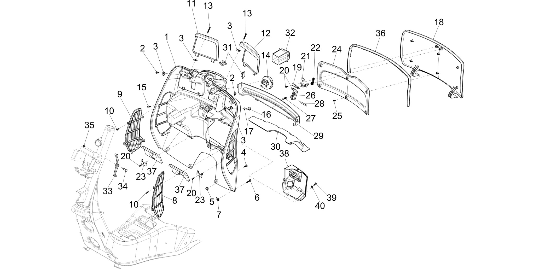 Front glove-box - Knee-guard panel