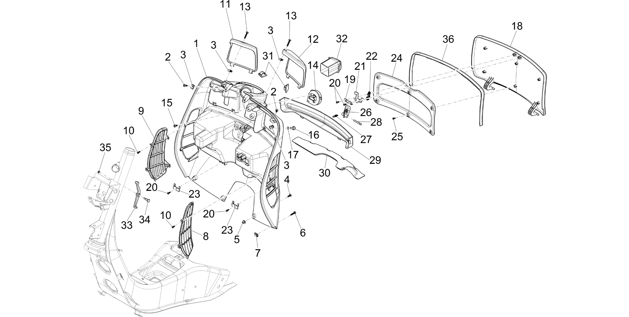 Front glove-box - Knee-guard panel