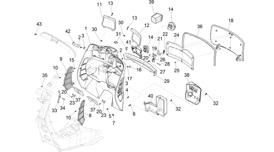 Front glove-box - Knee-guard panel
