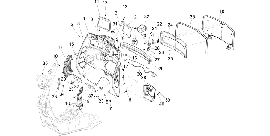 Front glove-box - Knee-guard panel