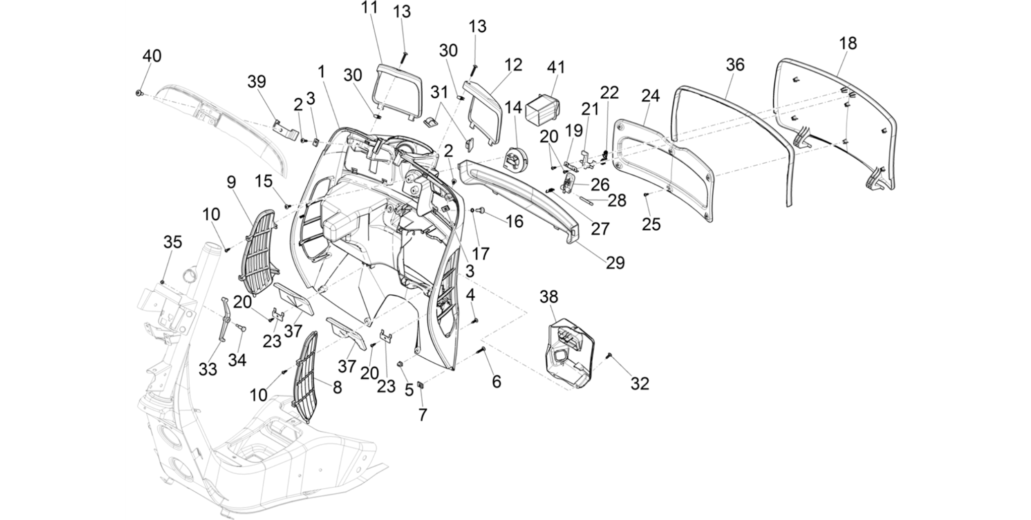Front glove-box - Knee-guard panel